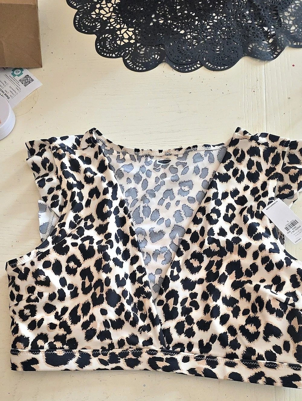 Old Navy Ruffled Bikini Swim Top Leopard Print